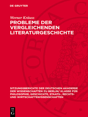 cover image of Probleme der vergleichenden Literaturgeschichte